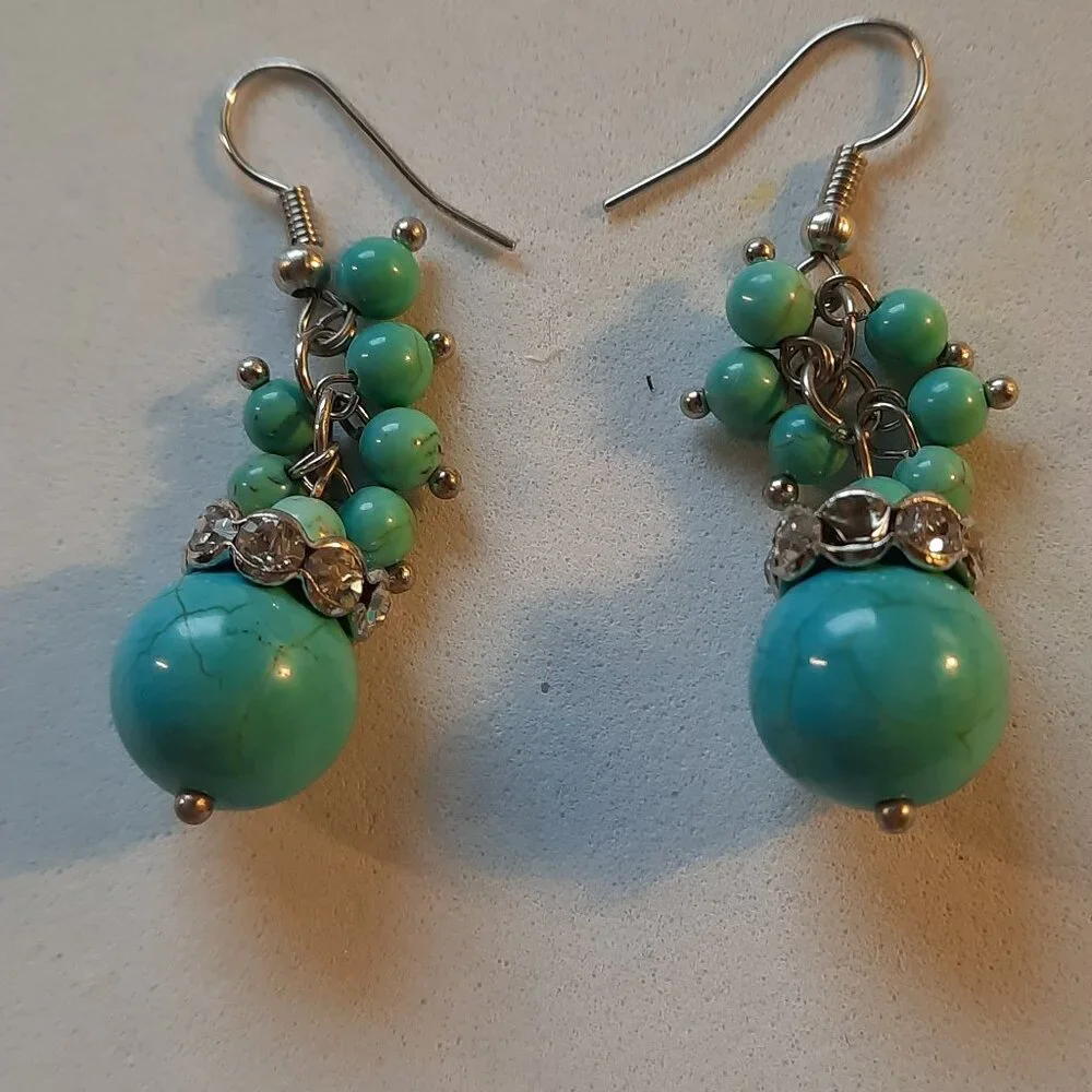 Brand New Turquoise Earrings Round Drops - Picture 1 of 1